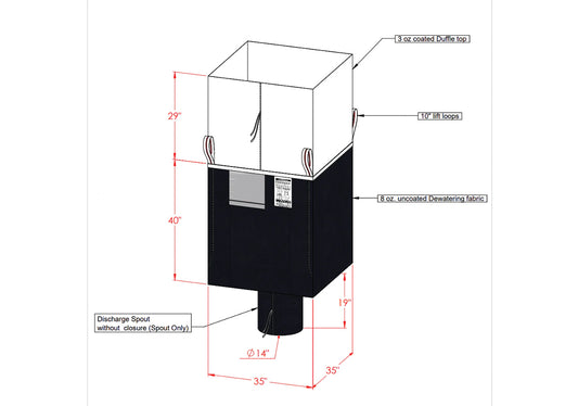 Dewatering Bag - Duffel Top/Spout Bottom - 35” x 35” x 40” (H)