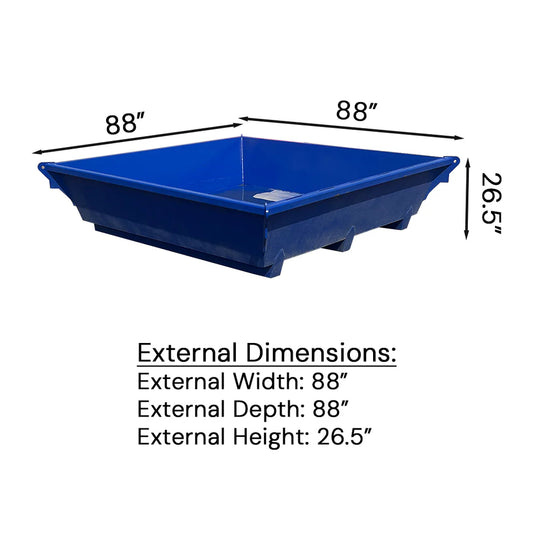 Steel Concrete Washout Pan | 88"x88"x26.5" - 3 Cubic Yards - 614 Gallon