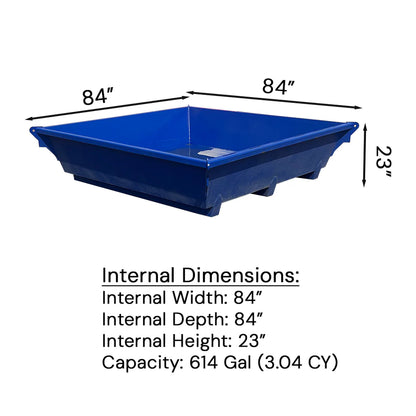 Steel Concrete Washout Pan | 88"x88"x26.5" - 3 Cubic Yards - 614 Gallon